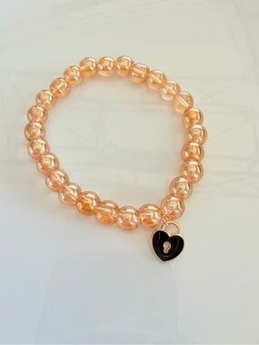 Golden Beaded Heart Lock Charm Bracelet